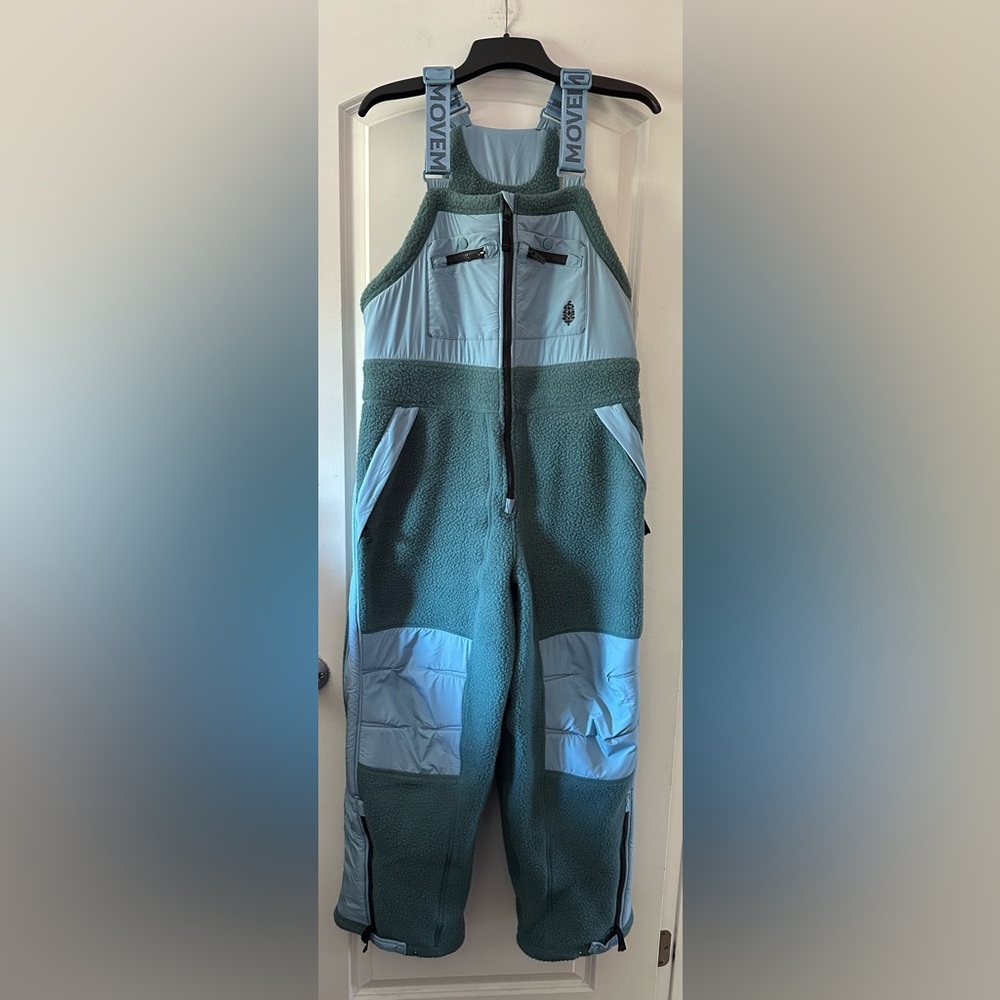 Free People teal and blue colorblock overalls - Picture 3 of 8